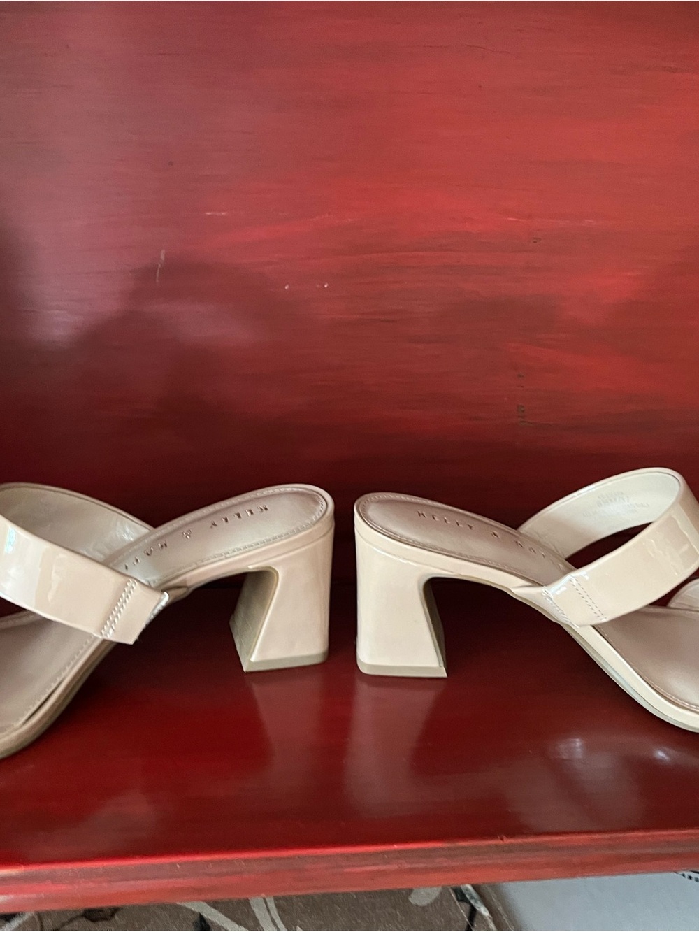 Kelly & Katie Cream Patent Block Heel Slide Sandals